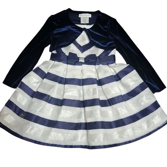 Jona Michelle Dress Size 2T Holiday Navy Blue Silver with Velour Shrug - Picture 5 of 9